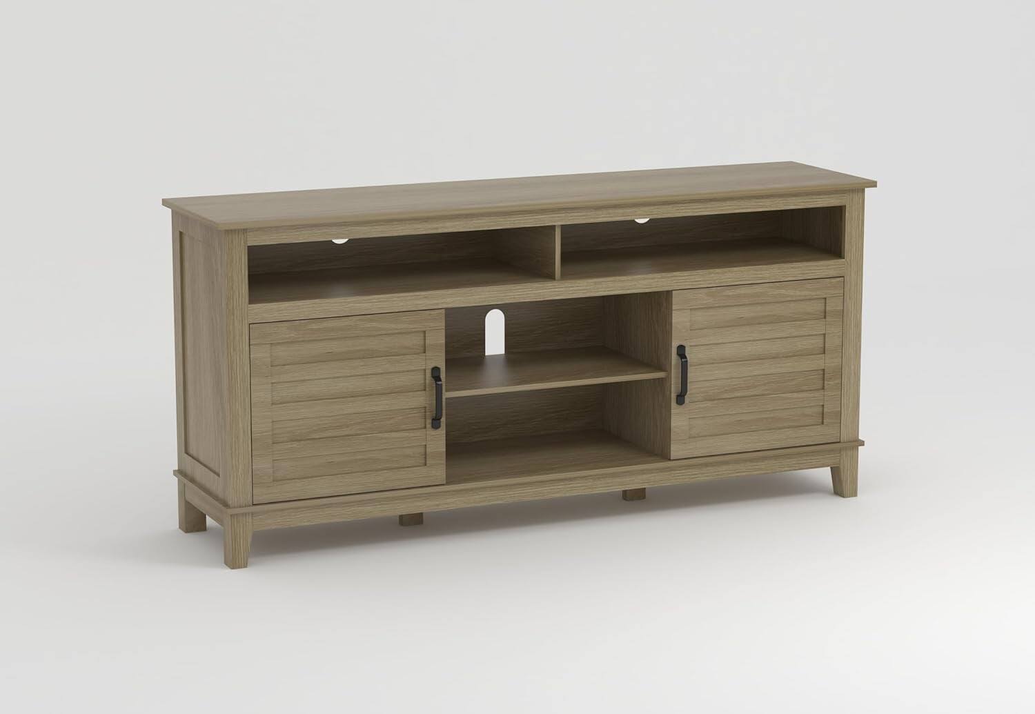 Angle. Homhougo - Farmhouse TV Stand for 63-Inch TV, Entertainment Center with Adjustable Shelves & Doors - Natural.