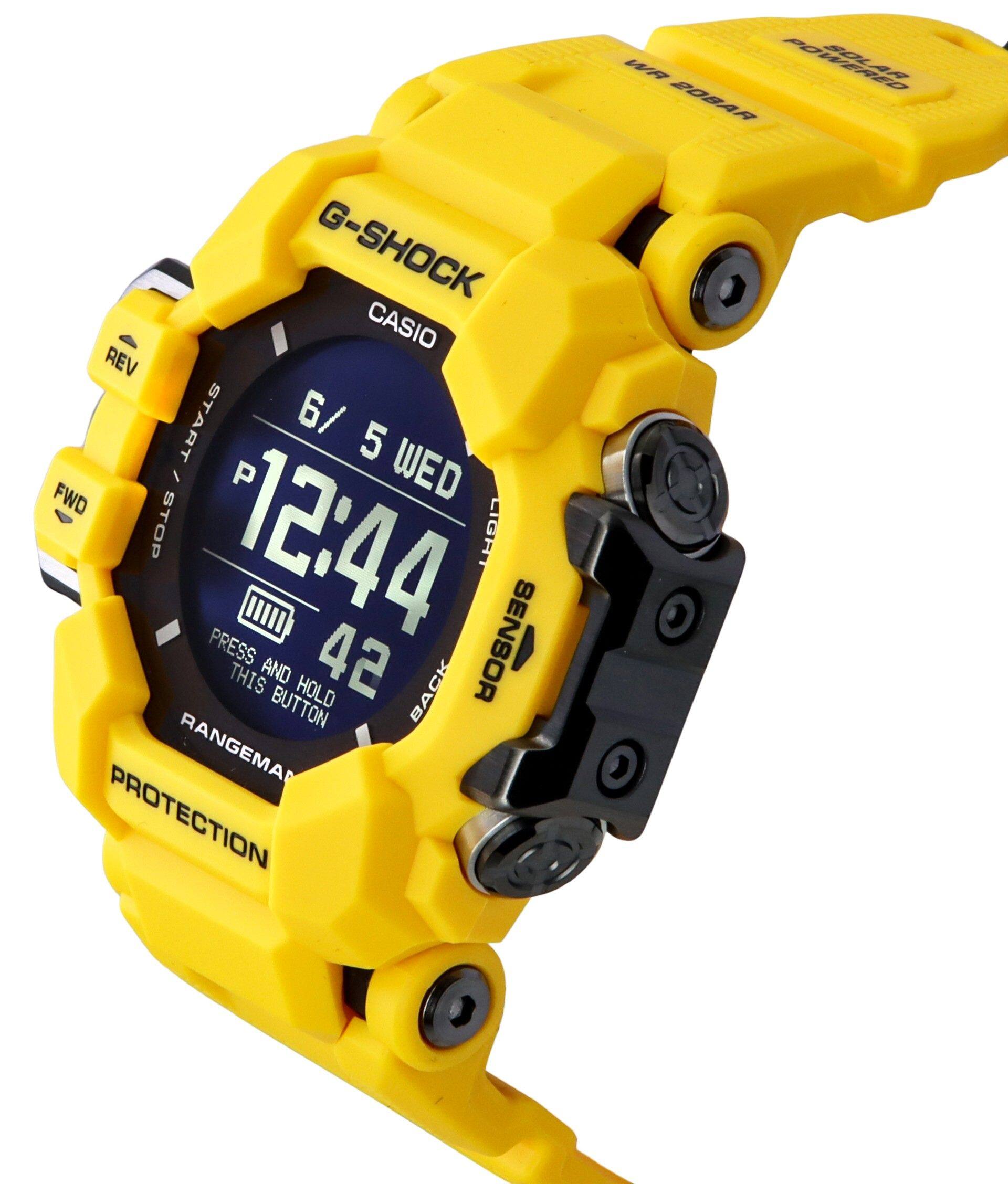 G-SHOCK CASIO REV START 6/5 FWD I P WED STOP 12:44 LIGHT PRESS THIS AND HOLD BUTTON 42 BACK SENSOR RANGEMAN PROTECTION