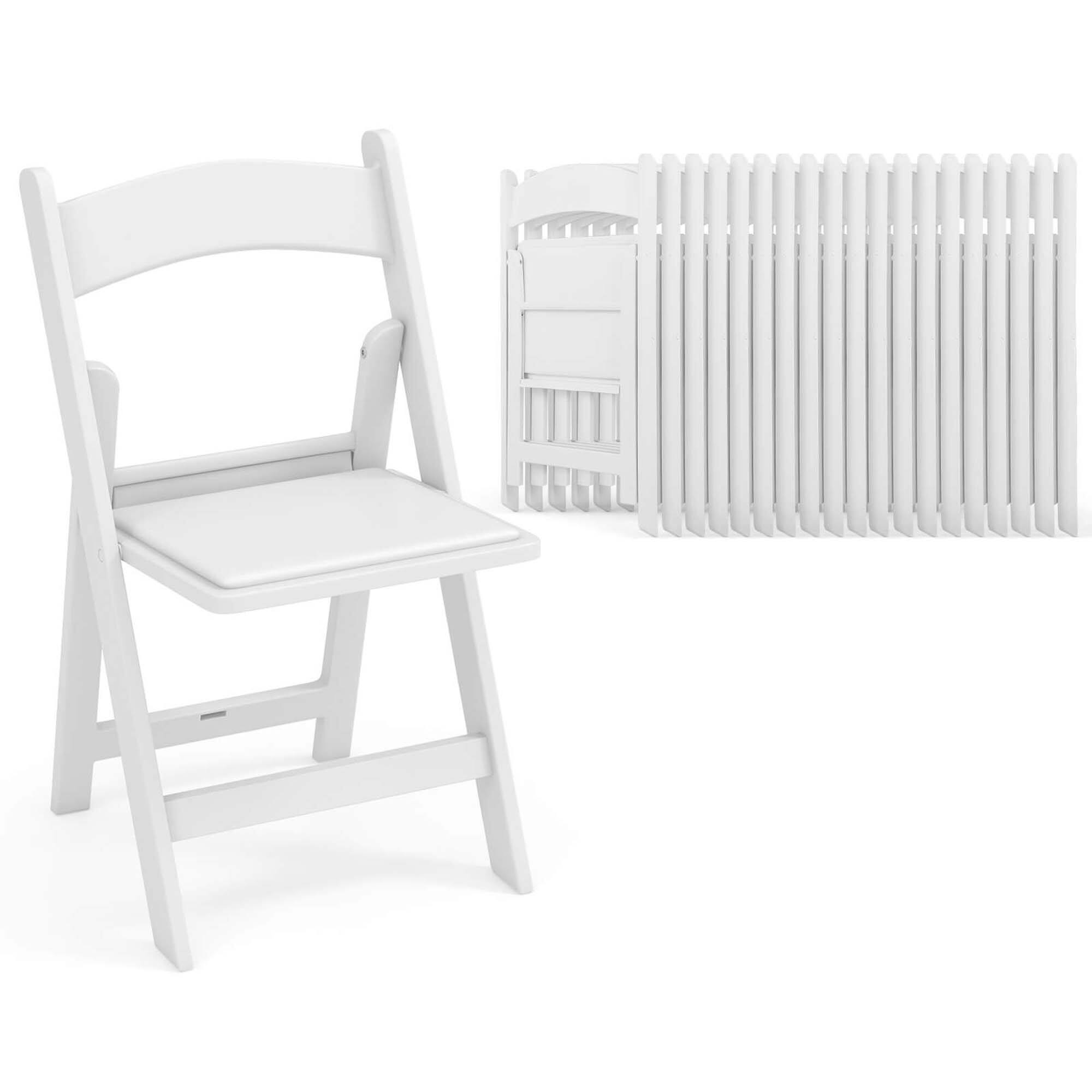 Costway - 20 Pack Resin Folding Chairs with Padded Seat All-Weather Resin Frame Patio - White