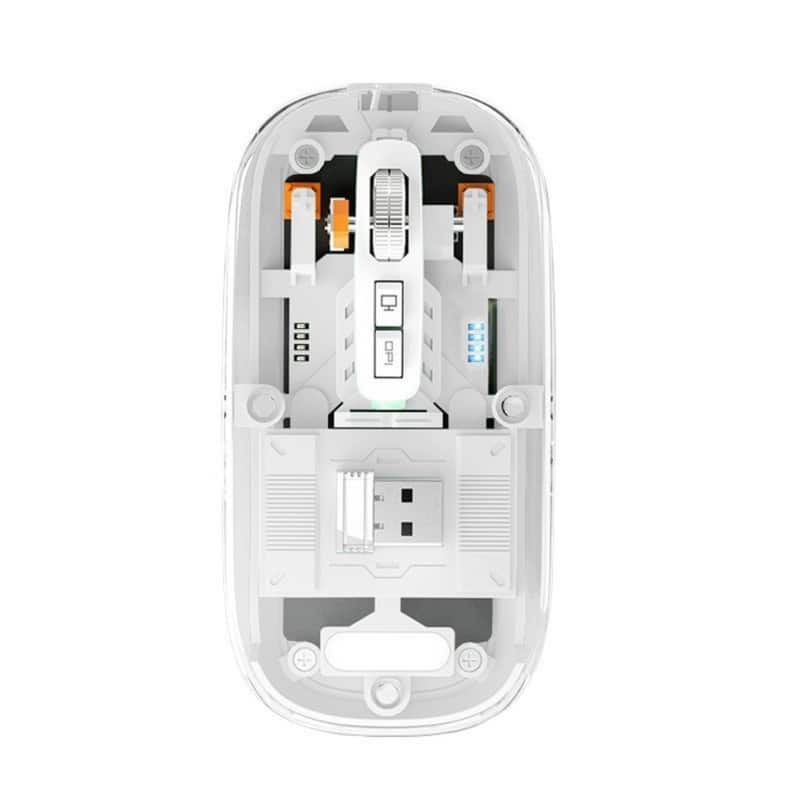 SKRAN - Tri-Mode Transparent Mouse (2.4G/BT) - Mute Buttons, Type-C Rechargeable, Easy-to-Use for Professionals & Gamers - Wireless - White