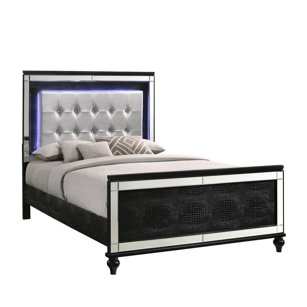 Left. New Classic Furniture - Furniture Valentine Solid Wood Full Size Lighted Bed in Black - Black.