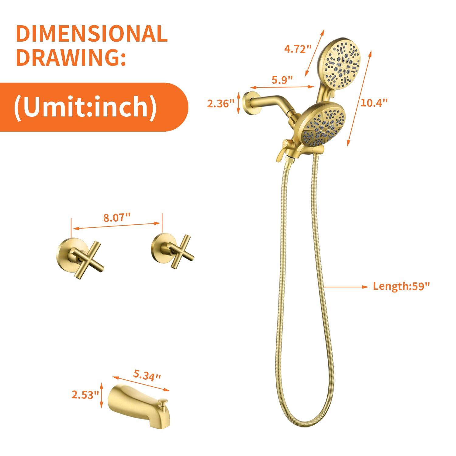DIMENSIONAL DRAWING:  
(Umit: inch)  

- 2.36"  
- 4.72"  
- 5.9"  
- 10.4"  
- 8.07"  
- Length: 59"  
- 2.53"  
- 5.34"