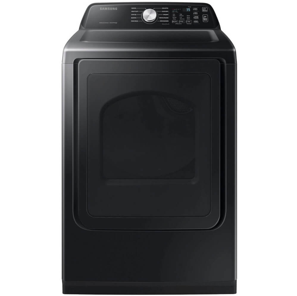 Left. Samsung - Samsung Smart 4.7 Cu Ft Top Load Washer & 7.4 Cu Ft Electric Dryer, Sensor Stops Overdrying, Low Vibration Quiet Wash, W - Black.