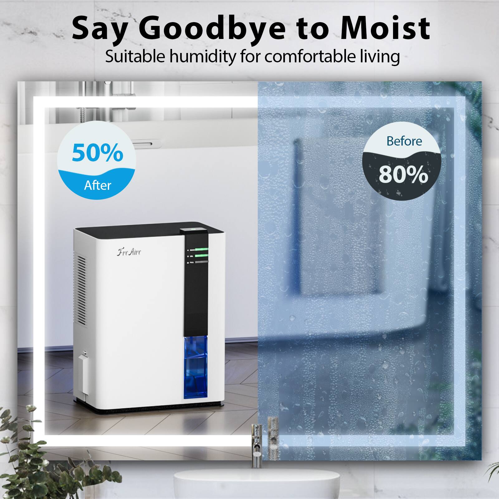 Say Goodbye to Moist  
Suitable humidity for comfortable living  

50% After  
80% Before