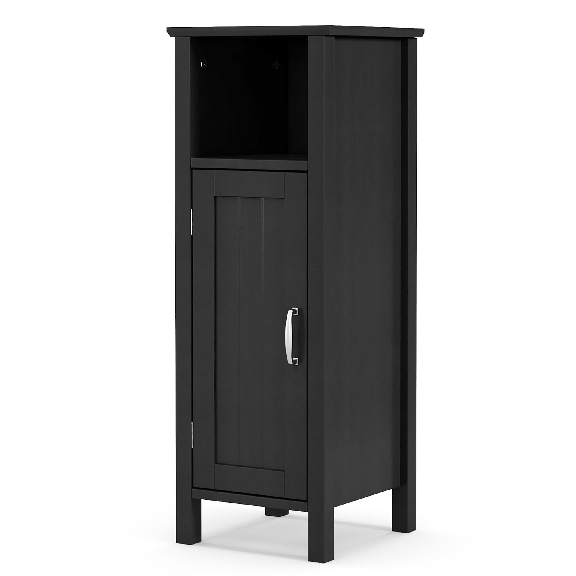 Alt View 9. Gymax - Gymax Bathroom Storage Organizer Narrow Floor Cabinet w/ 2-Tier Cabinet Open Compartment Black - Black.