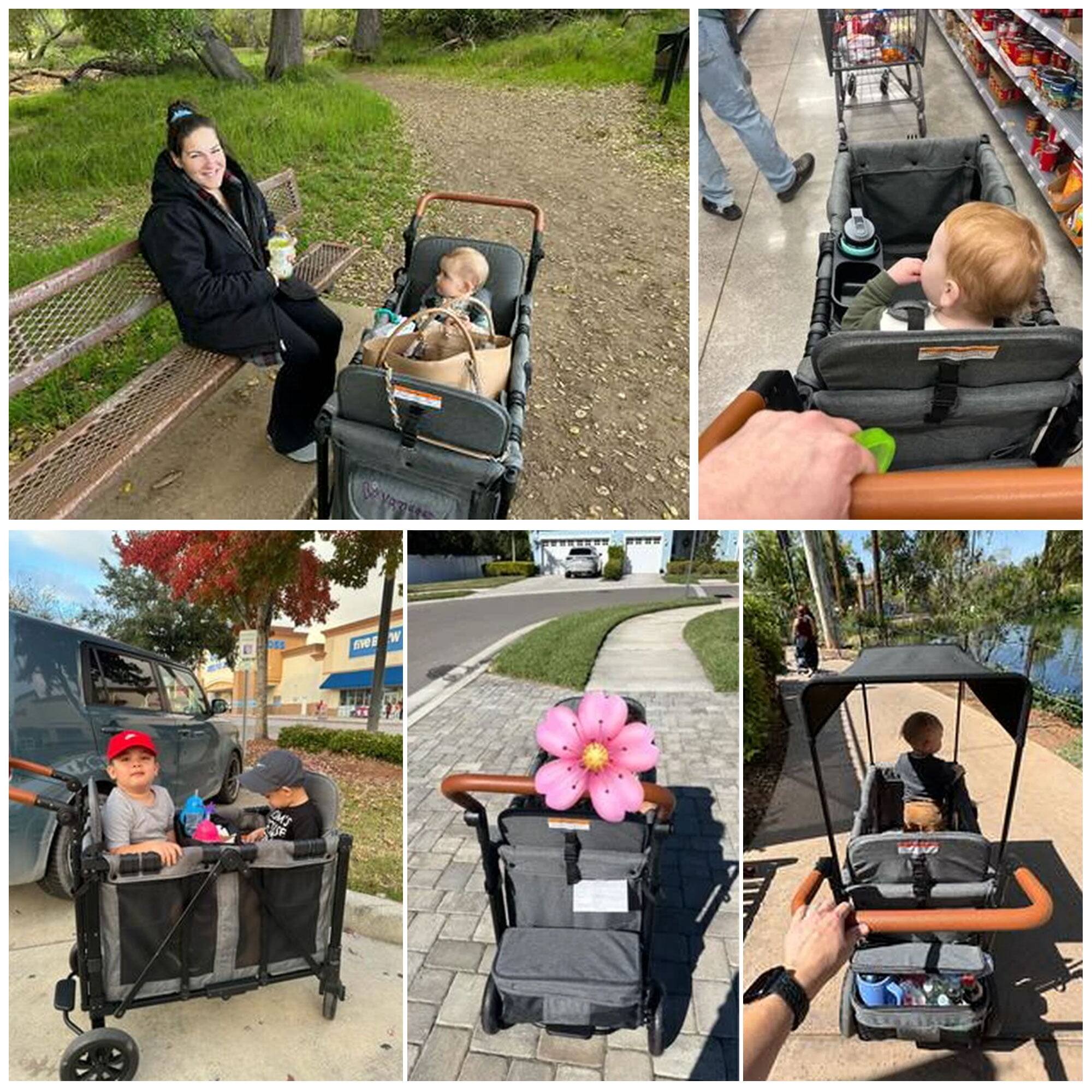 Wisairt Wagon Stroller for 2 Kids, 3 in 1 Foldable Stroller Wagon with ...