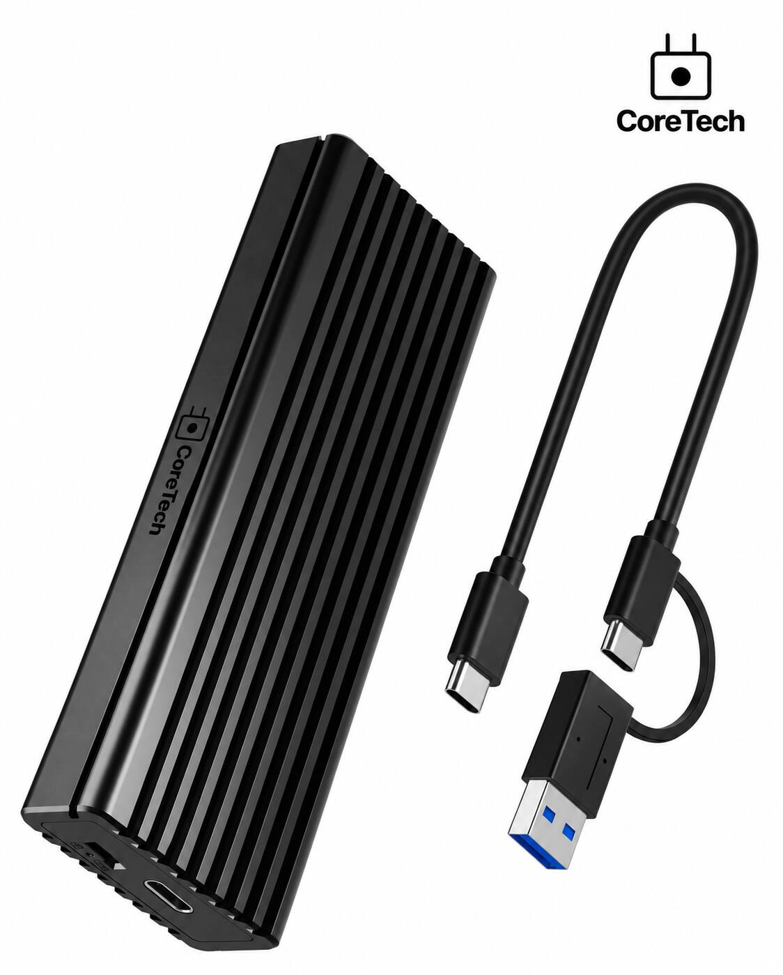Core Tech - Tool-Free Aluminum M.2 NVMe SSD Enclosure, USB-C 10Gbps, Write-Protection Switch - Black