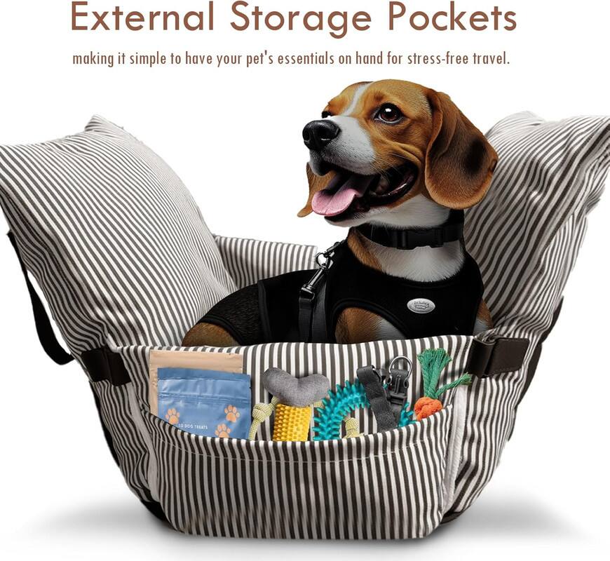 External Storage Pockets making it simple to have your pet's essentials on hand for stress-free travel. DOG TREATS