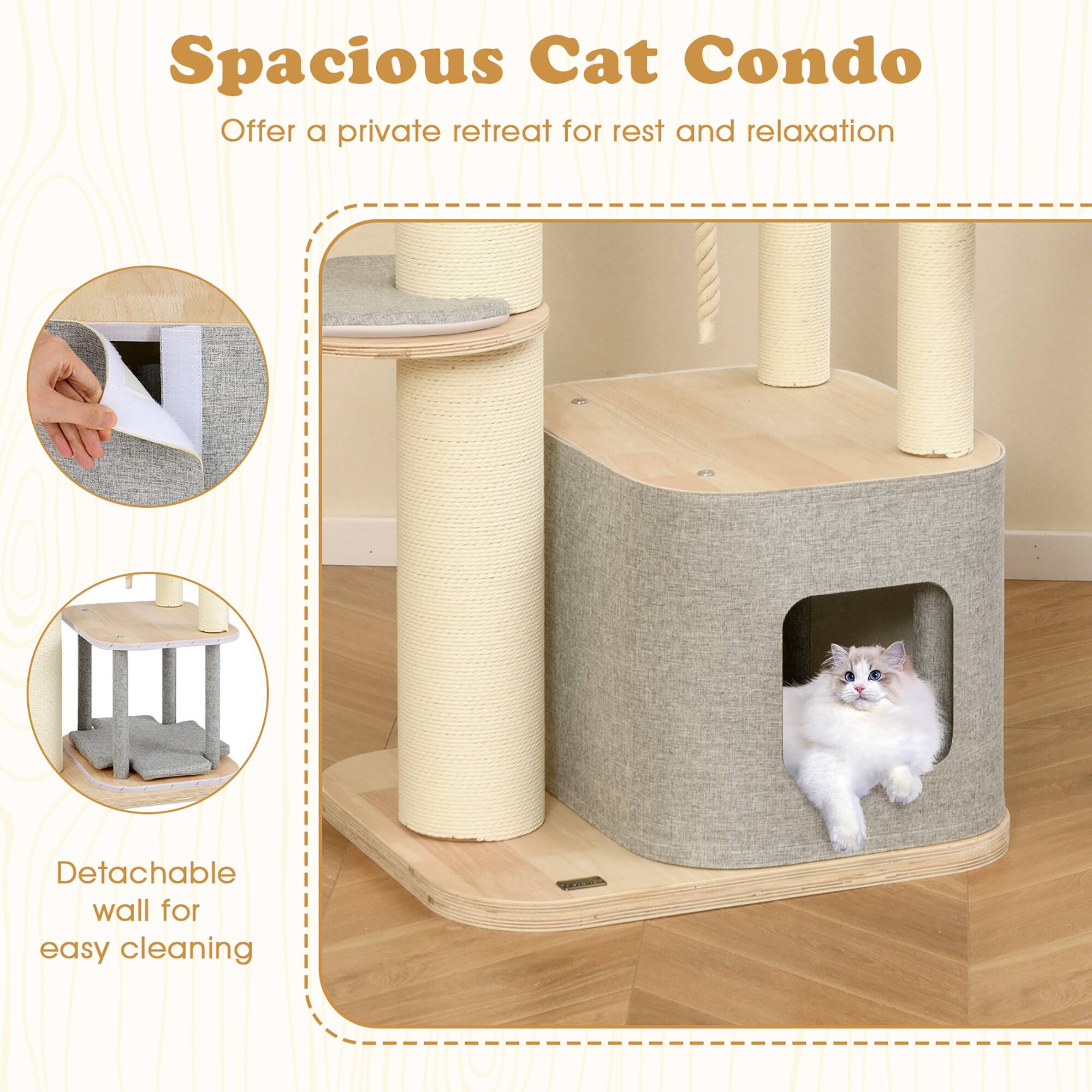 Spacious Cat Condo  
Offer a private retreat for rest and relaxation  

Detachable wall for easy cleaning