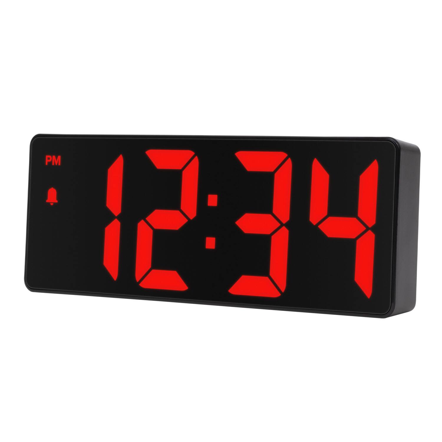 Left. La Crosse Technology - 2 Inch Red LED Corded Electric Digital Alarm Clock with Indoor Temperature - Black/Red.