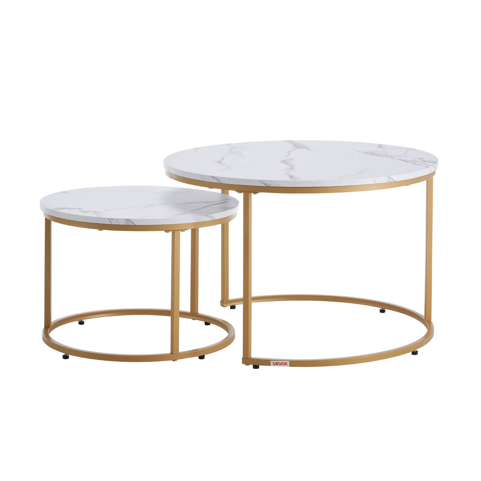 Alt View 5. VEVOR - Nesting Coffee Table Set of 2, 27.6 in Round Coffee Table, Nesting Tables for Small Place, Vintage End Side Tables - White.