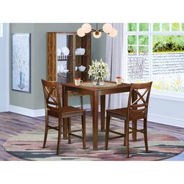 East West Furniture - 3 Pc Dining counter height set - counter height Table and 2 Kitchen bar stool - Mahogany