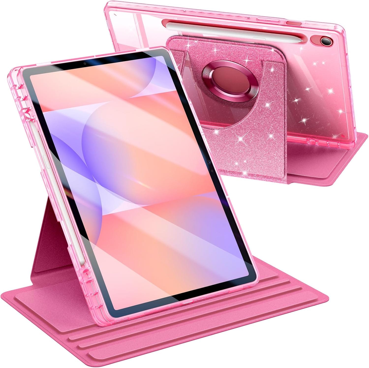 Fintie - 360 Degree Rotating Case for Samsung Galaxy Tab S10 Lite/S10 FE/S9 FE/S9, Metal Swiveling Ring Stand, Clear Back Cover - Glittering Pink price history on PriceWatchPro
