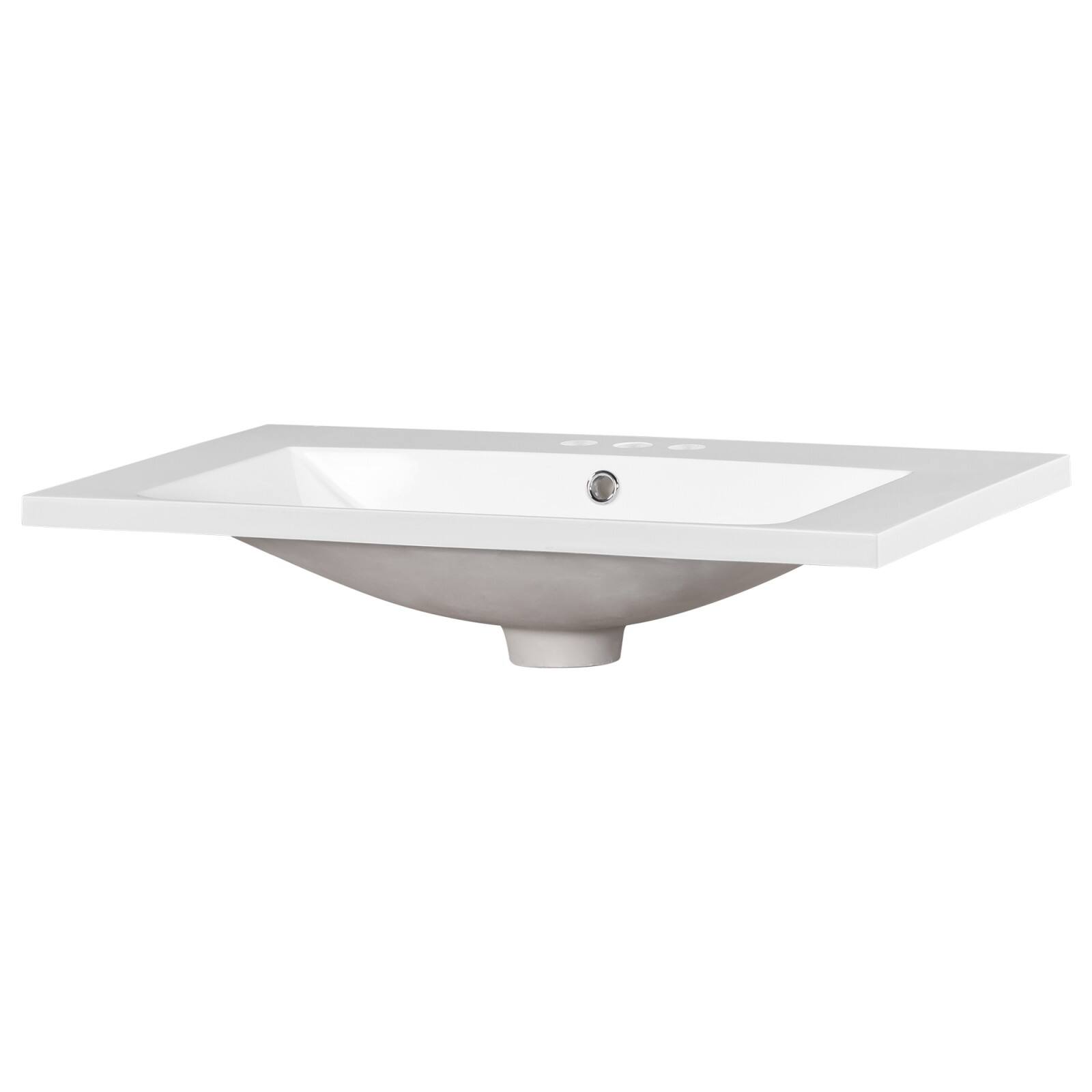 Alt View 5. Glintex - 30" Single Bathroom Basin Sink, Vanity Top Only, 3-Faucet Holes, Resin - White.