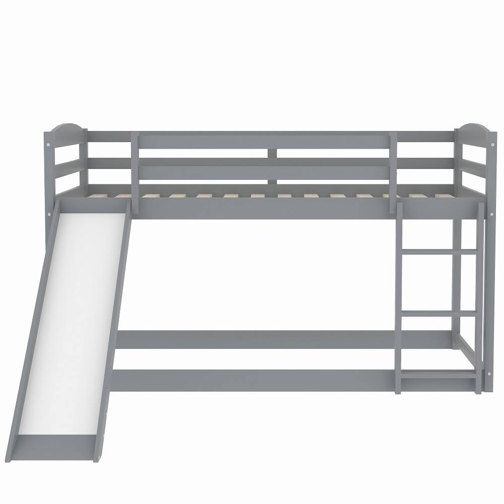 Alt View 8. Loheer - Loheer Twin over Twin Bunk Bed with Slide Gray Wooden Bunk Bed - Gray.