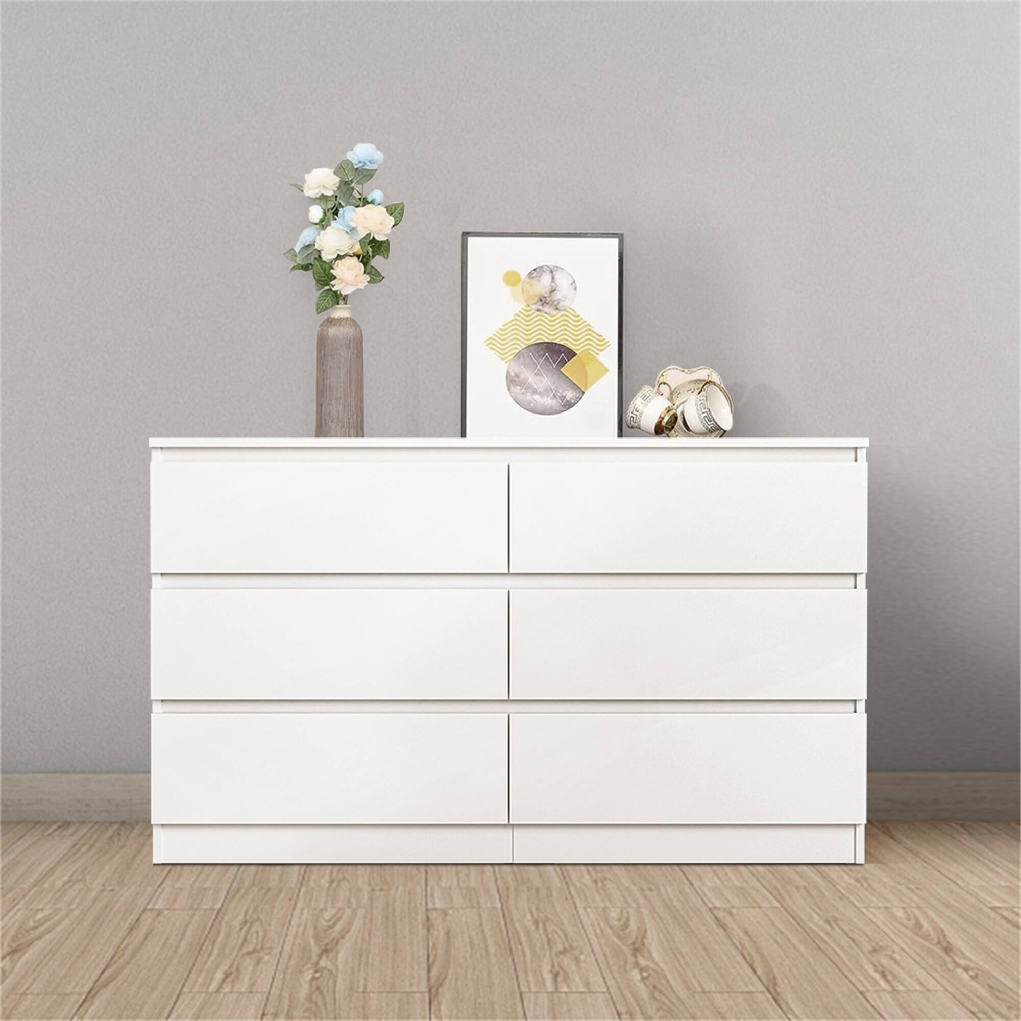 Alt View 1. Spaco - Modern 6 Drawer Dresser Table, Storage Cabinet, Minimalist Chest, TV Stand Vanity For Bedroom, Living Room - White.