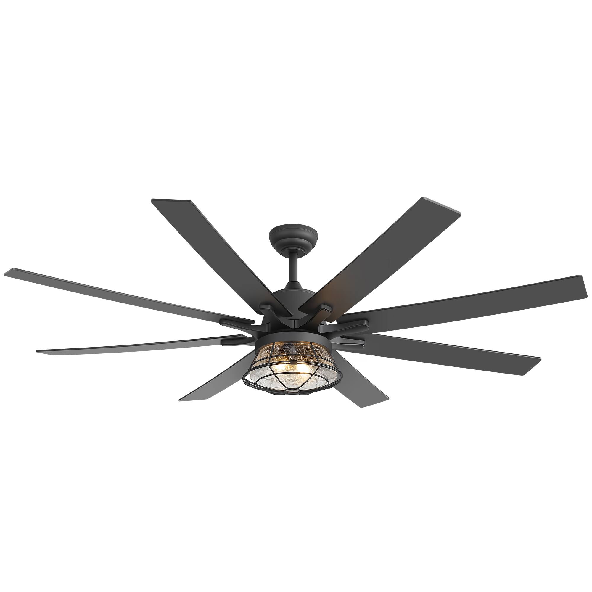 Alt View 7. Breezary - 65-Inch Ceiling Fan with Cage Light, 8 Plywood Blades, DC Motor, Angled Mount, Downrod Included，High Airflow Performance - Black.