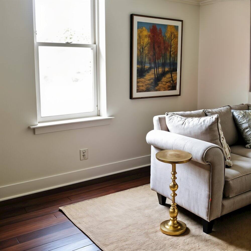 Back. Starlight Canyon Home - Elegant Gold Pedestal Side Table for Cocktails or Drinks - Modern Accent - Gold.