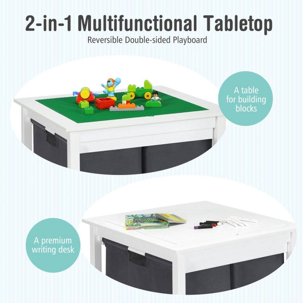 2-in-1 Multifunctional Tabletop  
Reversible Double-sided Playboard  

A table for building blocks  

A premium writing desk