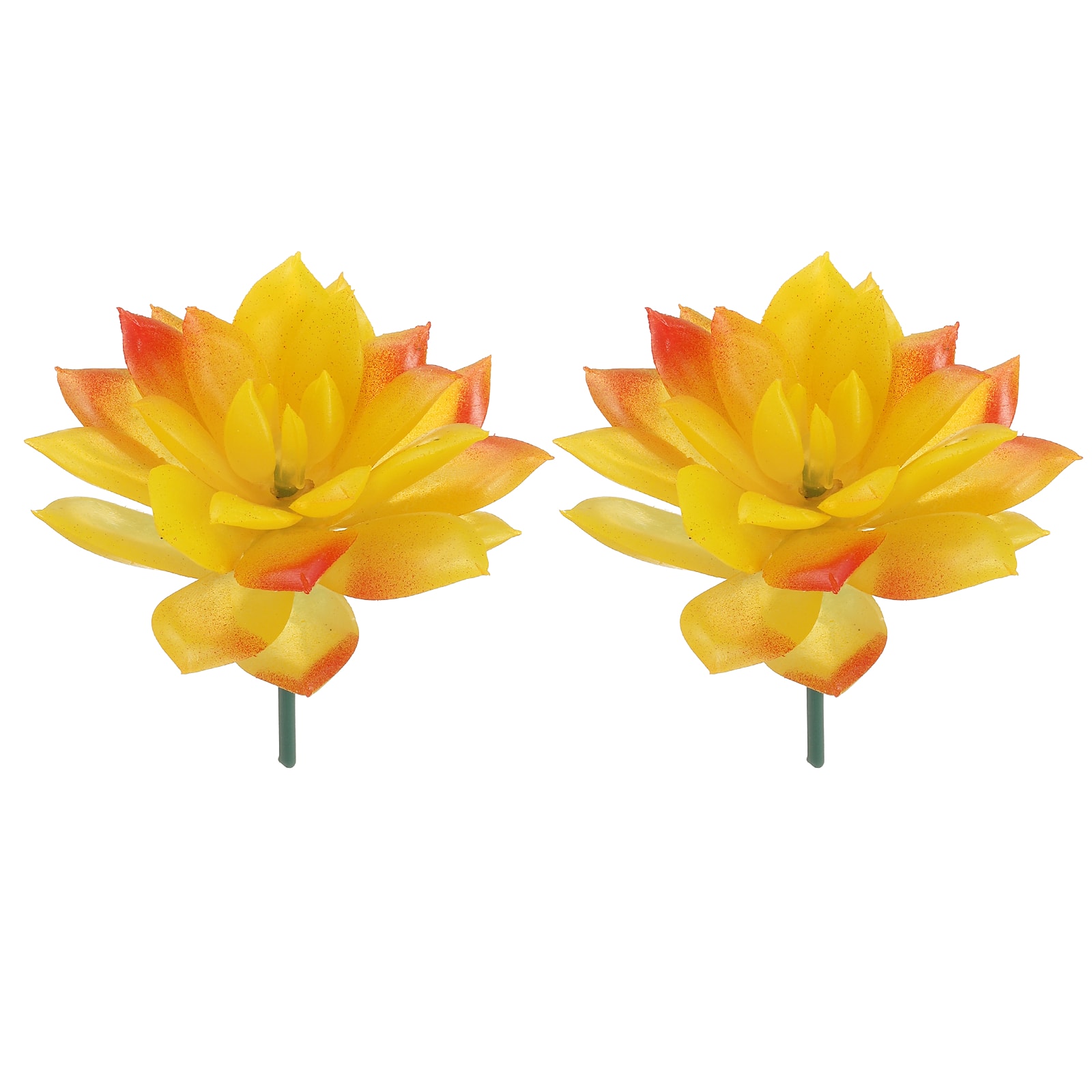 Unique Bargains - Artificial Succulent Plants 2pcs Small Realistic Fake Succulents Colorful Faux Lotus Flowers for Home Office Decoration - Yellow