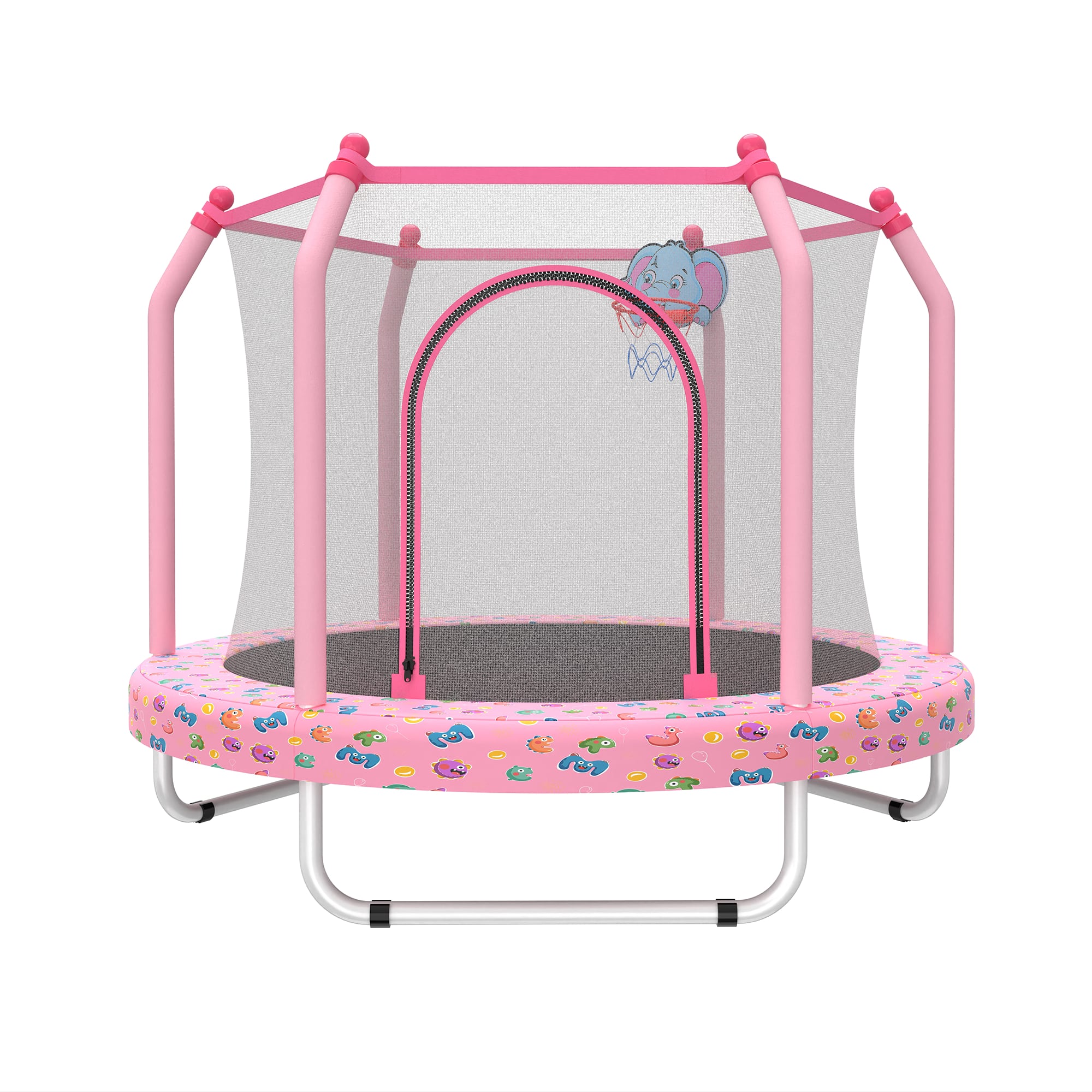 Ecooso - 55" Kids Trampoline w/ Basketball Hoop, Indoor/Outdoor Toddler Rebounder - Pink