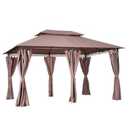 Ecooso - 10' x 13' Patio Gazebo, Outdoor Gazebo Canopy Shelter with Curtains, Vented Roof, Steel Frame for Garden, Lawn, Deck - khaki