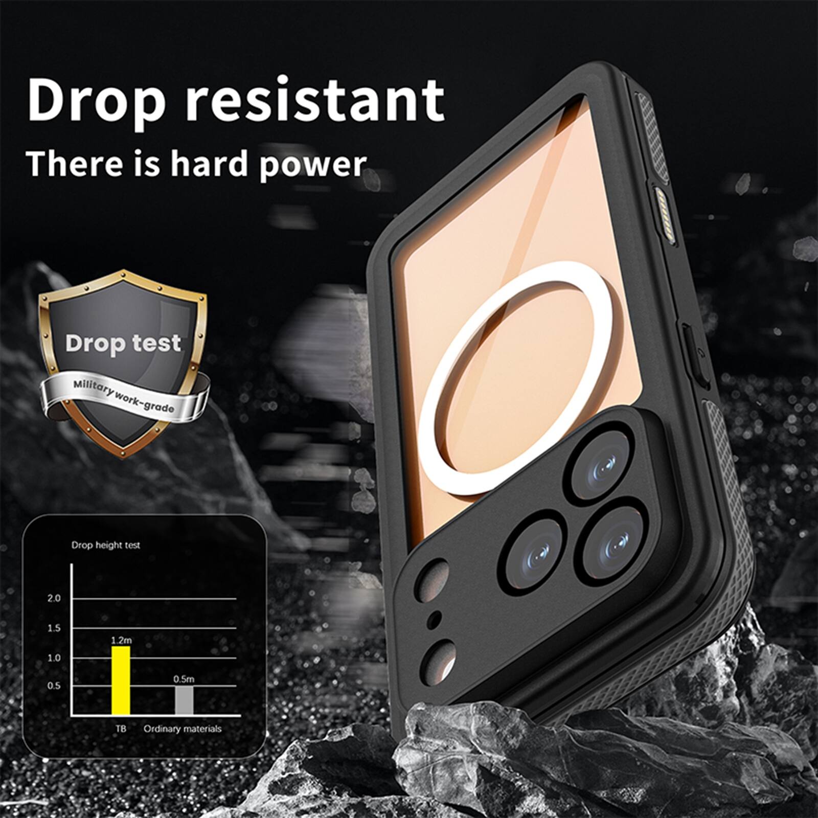 Drop resistant  
There is hard power  

Drop test  
Military work-grade  

Drop height test  
2.0  
1.5  
1.2m  
1.0  
0.5  
0.5m  

TB  
Ordinary materials
