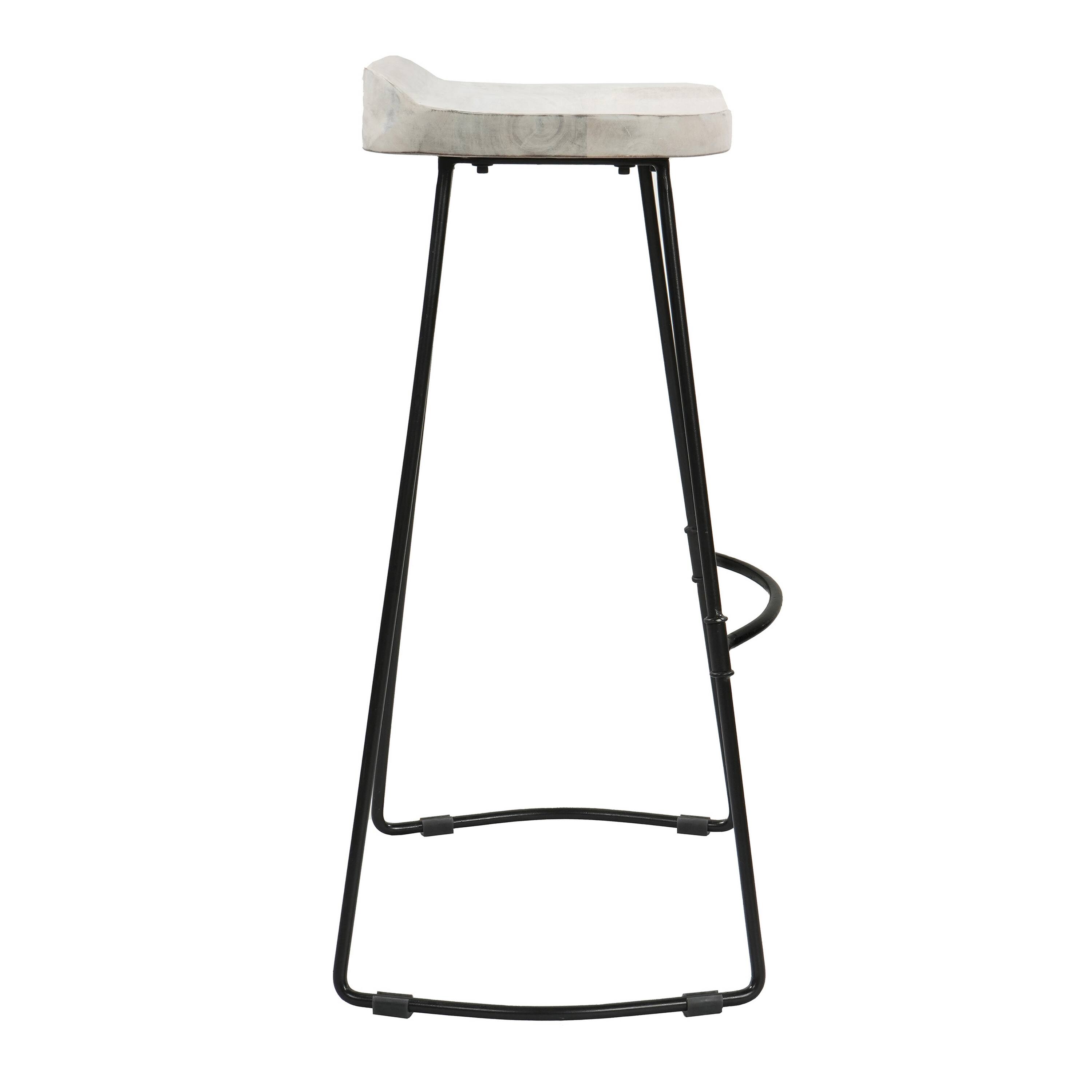 Alt View 3. Manhattan Lane - Tiva 30 Inch Handcrafted Backless Barstool, Whitewashed Mango Wood Saddle Seat, Black Metal Base - White, Black.