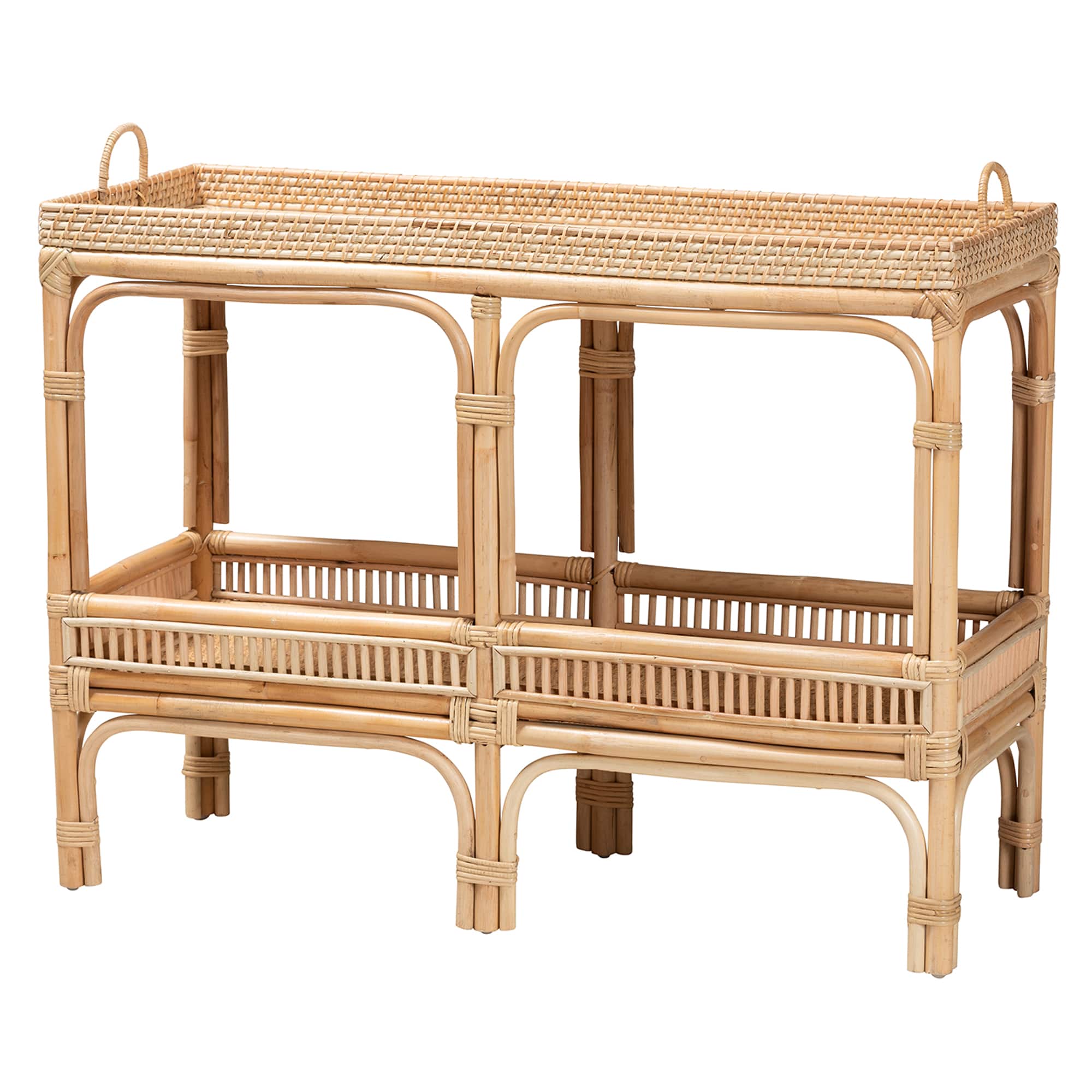 Front. bali & pari - Lombok Modern Bohemian Rattan Console Table - Natural Brown.