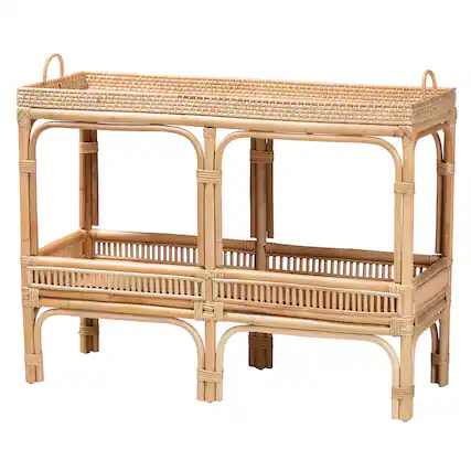 Front. bali & pari - Lombok Modern Bohemian Rattan Console Table - Natural Brown.