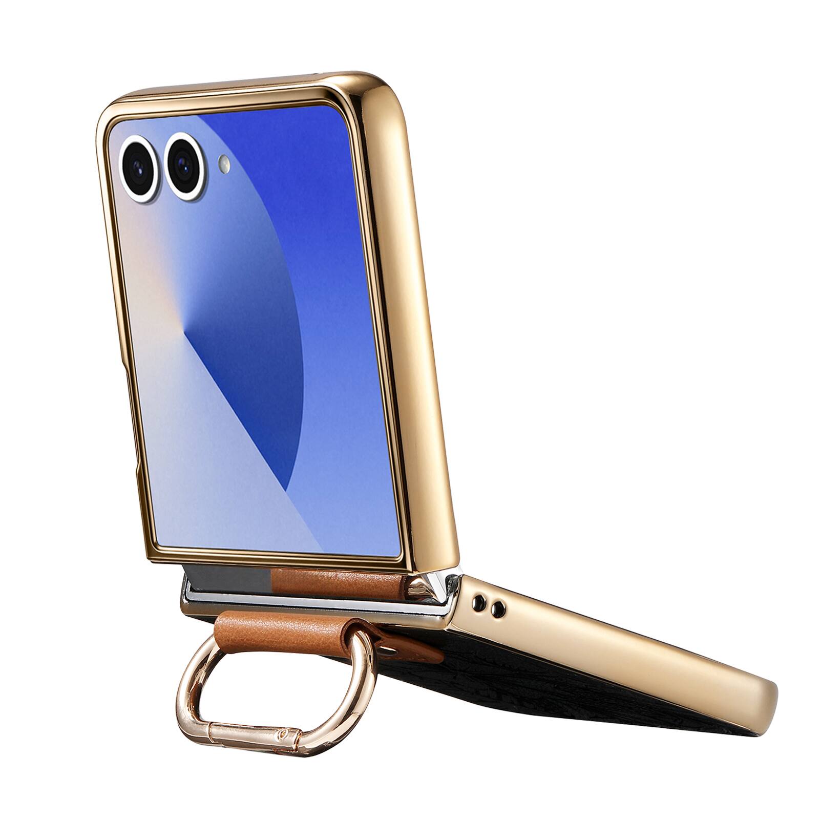 Alt View 1. Dteck - Shockproof Floral Leather Texture Case for Samsung Galaxy Z Flip8, Electroplated Rigid Plastic Cover with Ring Holder - Black.