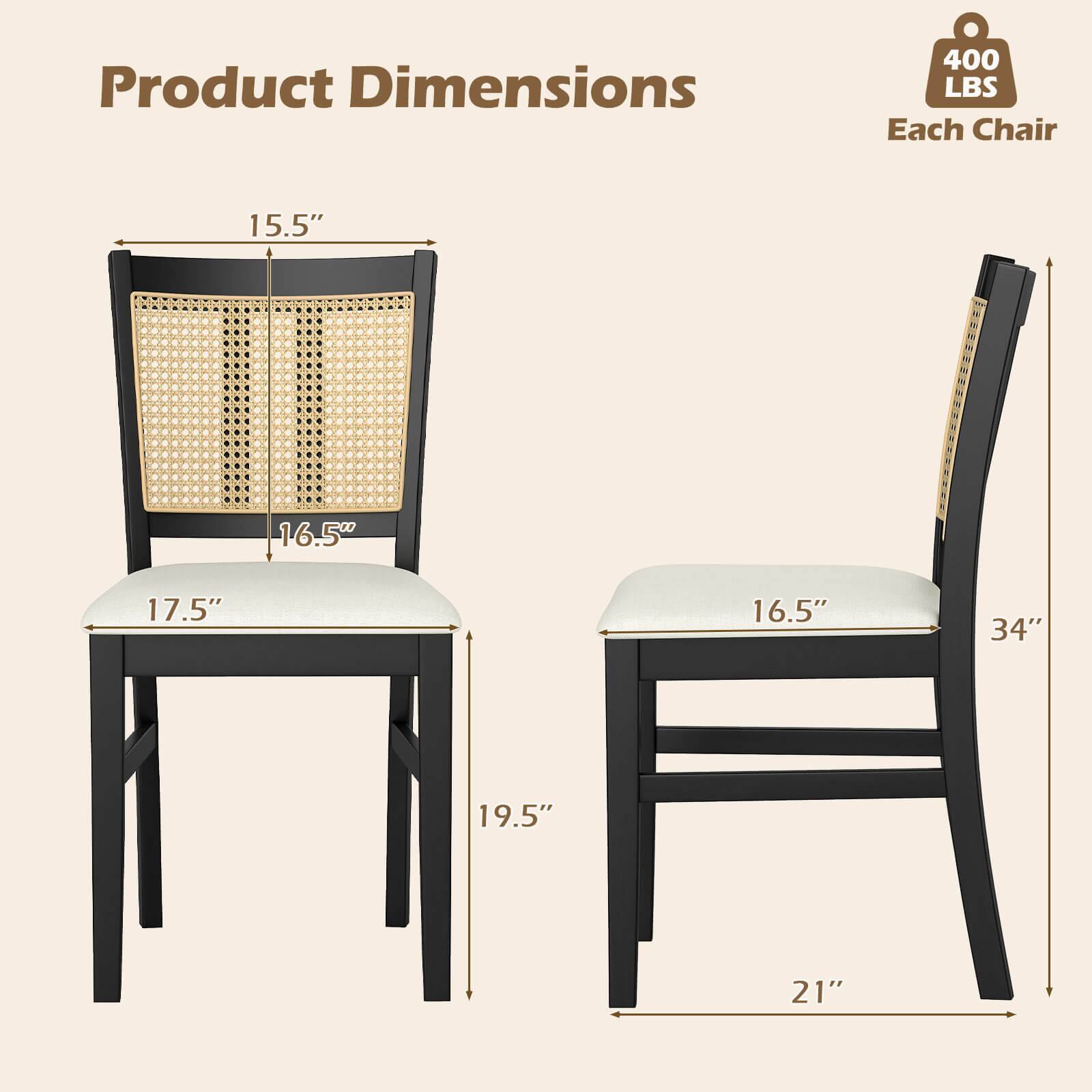 Product Dimensions  
Each Chair  
400 LBS  

15.5"  
16.5"  
17.5"  
19.5"  
16.5"  
34"  
21"
