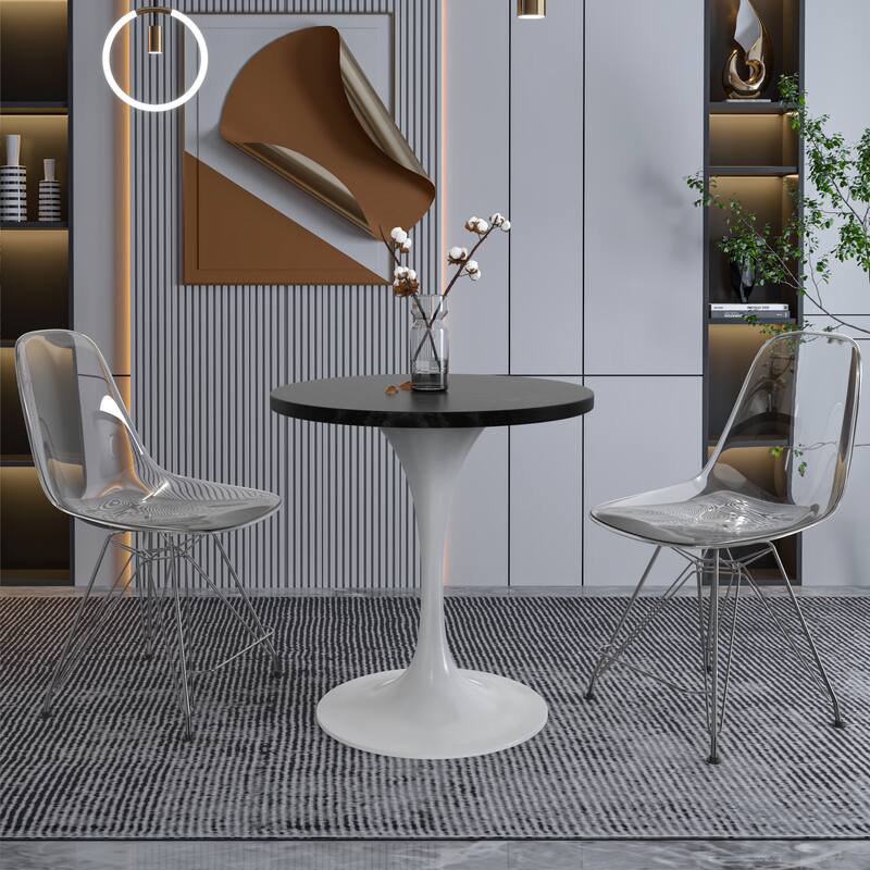 LeisureMod Verve 27 Inch Round Dining Table with MDF Top and White Base ...