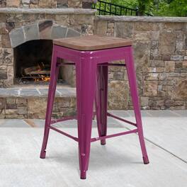 Emma + Oliver - 24"H Backless Counter Height Stool with Wood Seat - Purple