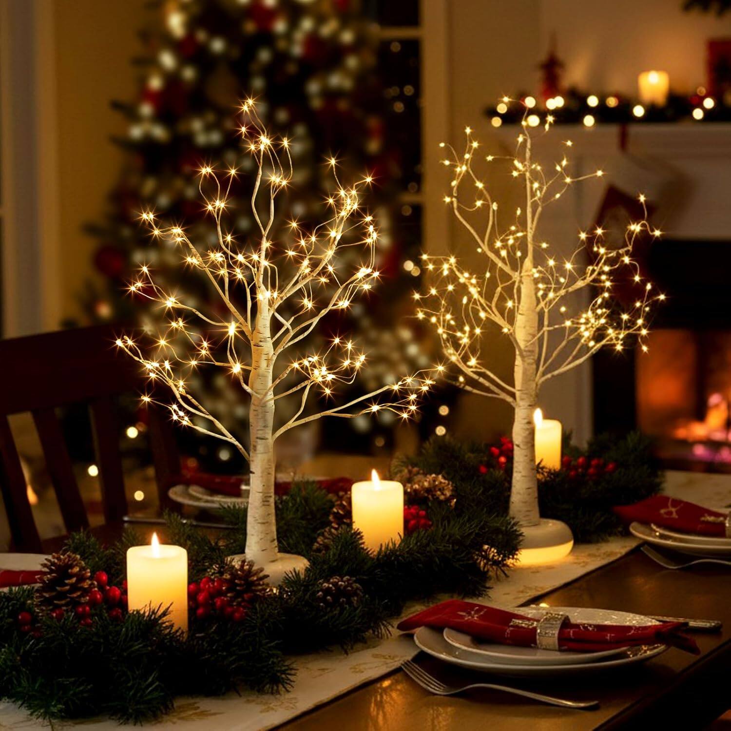 Alt View 1. ACJPR - LED Birch Tree 2-Pack – USB Powered, Timer & Dimmer, White Artificial Decor - ‎White.