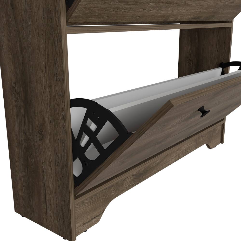 Back. Loheer - Loheer dark brown shoe rack with doors, 46 inch tall wooden shoe cabinet - Dark Brown.