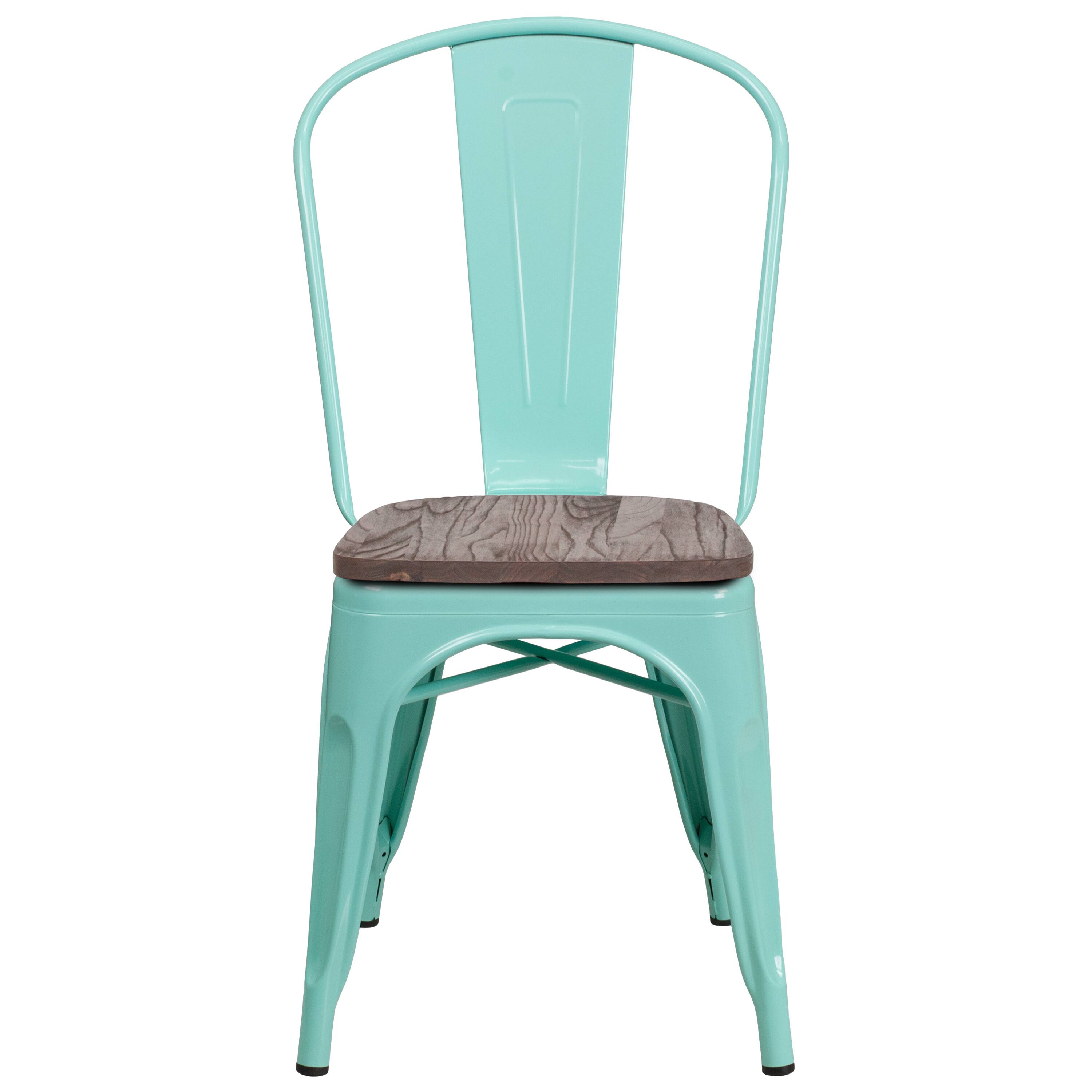 Alt View 5. Emma + Oliver - Colorful Metal Dining Stack Chair with Wood Seat - Mint Green.