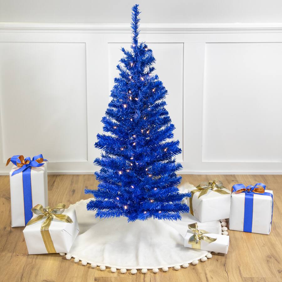 Blue Tree Mini Northlight Pre Lit Medium Artificial Pine Christmas Tree 4' Royal Clear ...
