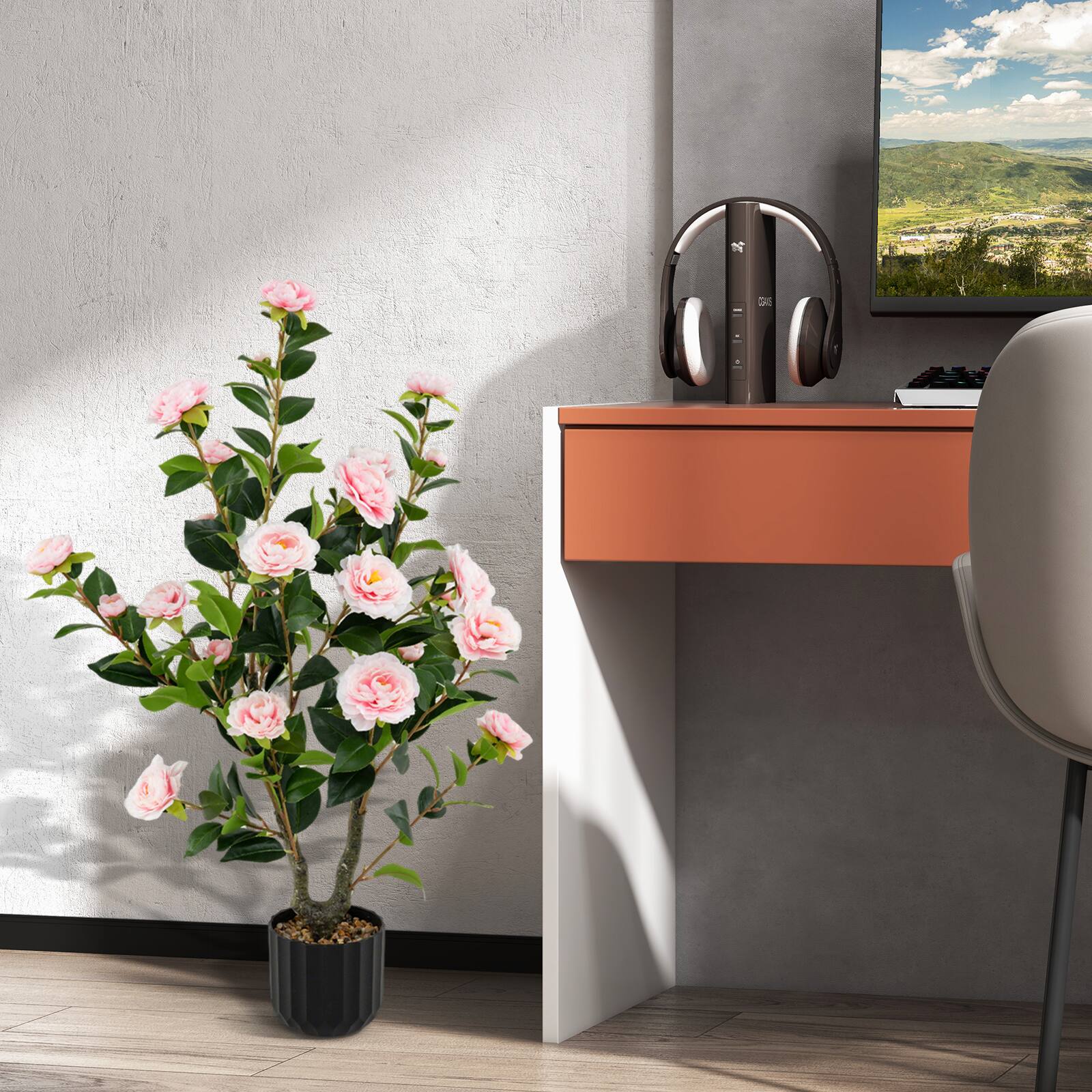 Alt View 3. Gymax - Gymax 38'' Artificial Camellia Tree Faux Floral Plant Fake Tree for Decoration Pink - Pink.