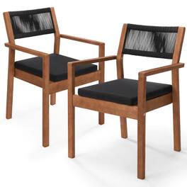 Best Choice Products - Set of 2 Outdoor Bayview Dining Chairs with Arms, Woven Back, Eucalyptus Wood Frame - Black/Natural