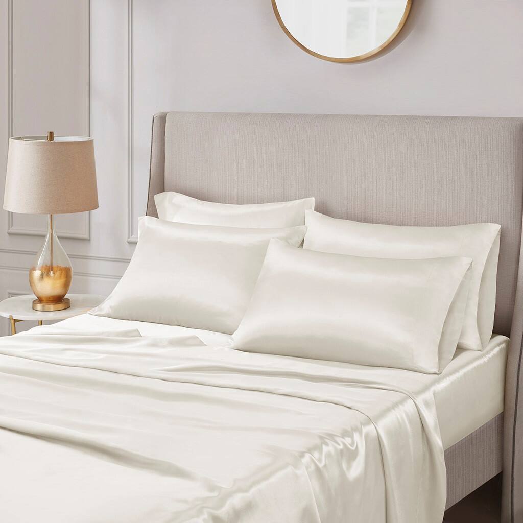 Alt View 1. Gracie Mills - Gracie Mills Coralie 6-Piece Wrinkle-free Satin Sheet Set - Ivory.
