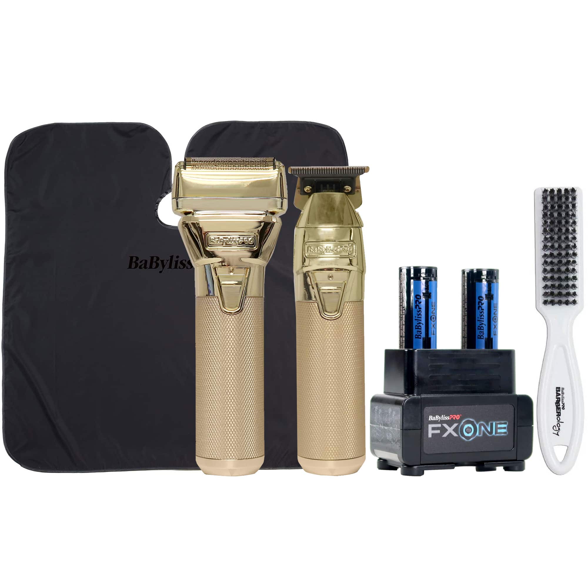 Babyliss - BaBylissPRO FXONE GoldFX Trimmer & Shaver with Dual-Charging Prepack FXC2BPPK, Fade Brush & Professional Cutting Cape - Gold