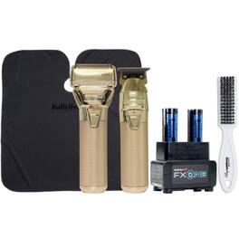 Babyliss - BaBylissPRO FXONE GoldFX Trimmer & Shaver with Dual-Charging Prepack FXC2BPPK, Fade Brush & Professional Cutting Cape - Gold