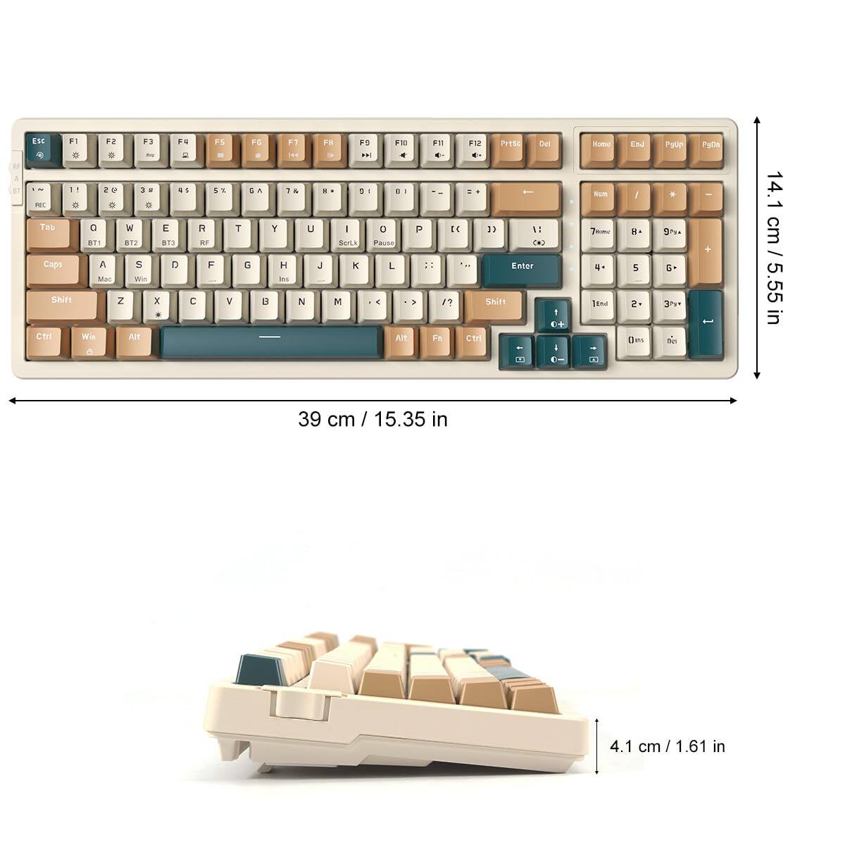 - A ET ESC F1 F2 F3 F4 F5 F6 F7 F8 F9 F10
- 1 2 3 4 5 6 7 8 9 0
- Q W E R T Y U I O P
- A S D F G H J K L
- Z X C V B N M
- Shift Ctrl Win Alt
- Caps
- Fn Ctrl
- Enter Shift
- Home End PgUp PgDn
- 14.1 cm / 5.55 in
- 39 cm / 15.35 in
- 4.1 cm / 1.61 in