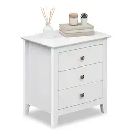 Costway - 1PCS Nightstand, Farmhouse 3-Drawer Night Stand with Wood Grain Accents & Sleek Knobs - White