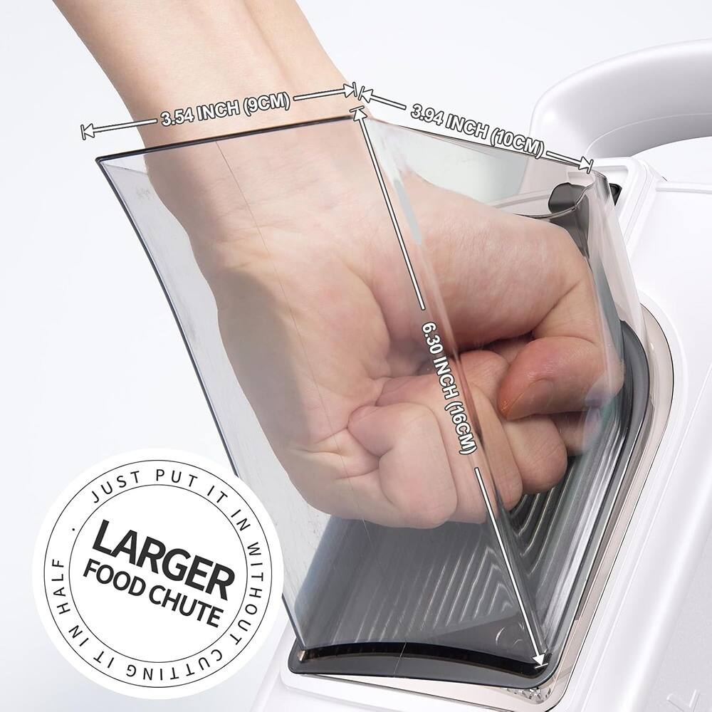 3.54 INCH (9CM)  
3.94 INCH (10CM)  
6.30 INCH (16CM)  

JUST PUT IT IN HALF FOOD LARGER WITHOUT CHUTE