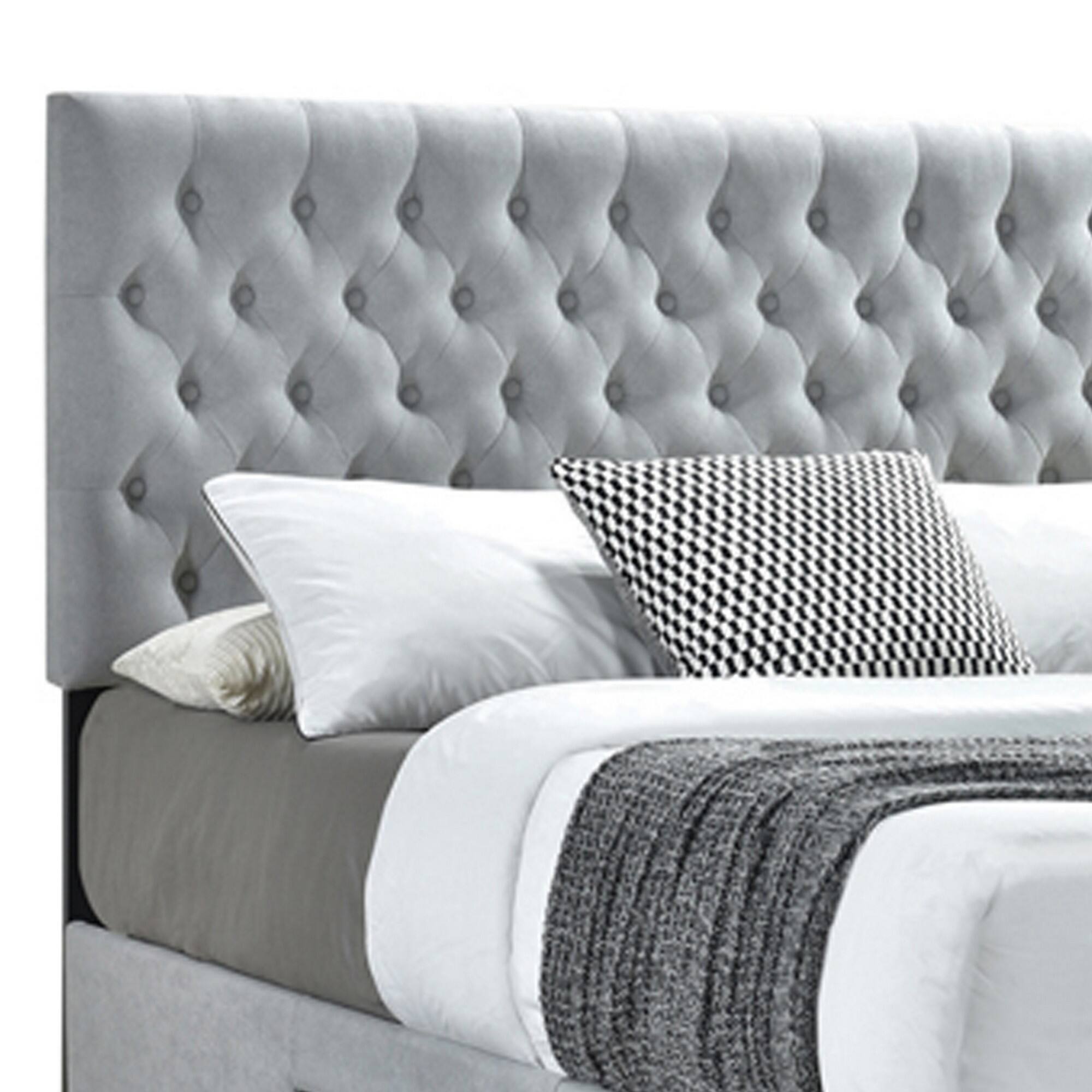 Alt View 2. Manhattan Lane - Fabric Upholstered Wooden Queen Size Bed with Bottom Drawers - Gray.