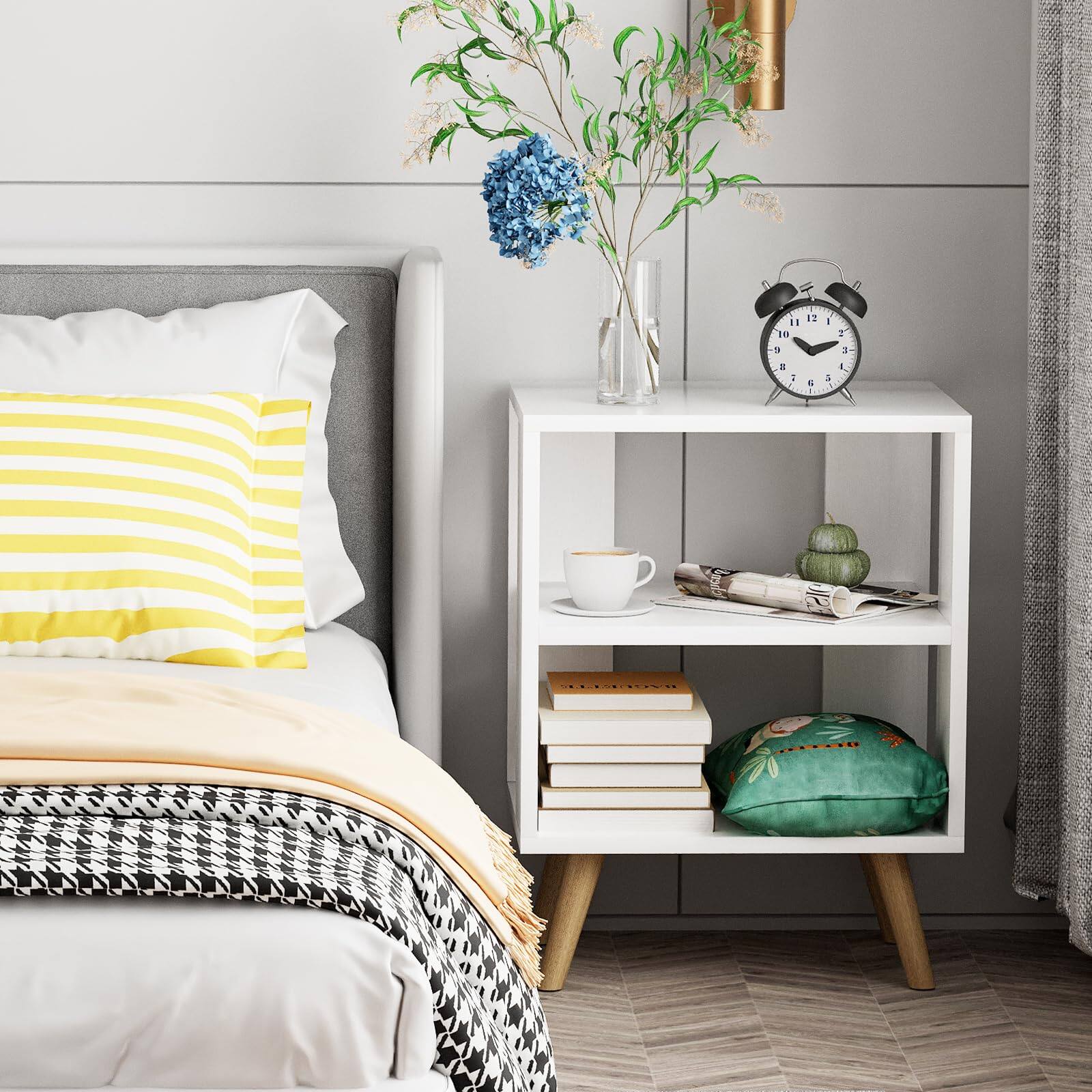 Back. VEGA AUTOMOTIVE - Night Stand Nightstand Modern End Table With Open Storage 2-tier Bedside For Space Living Room Bedroom - Pink.