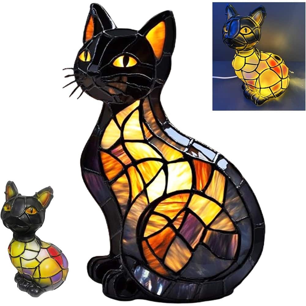 Schertz - Retro Cat Resin Table Lamp – 3D LED Stained Glass Night Light