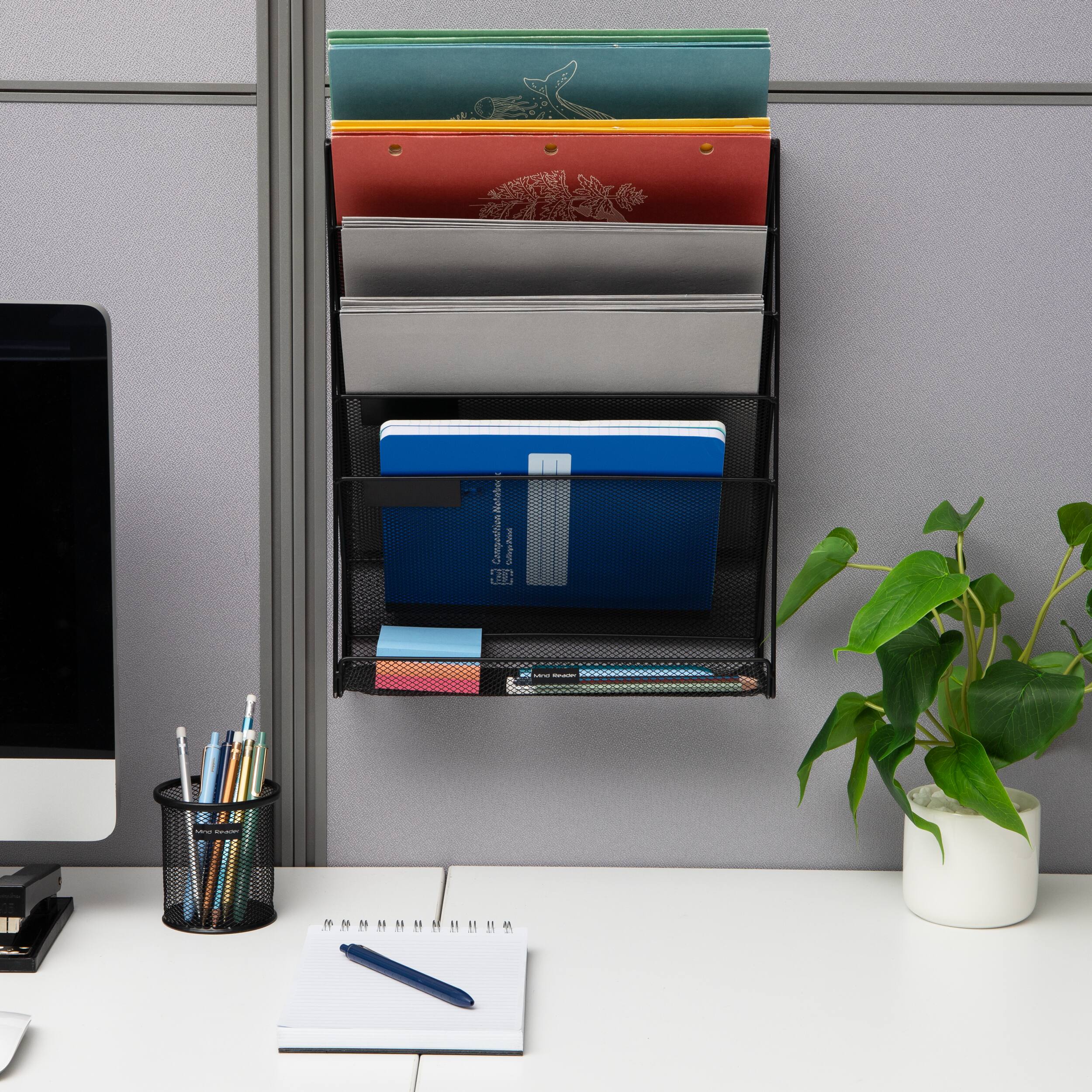Alt View 15. Mind Reader - 5-Tier Vertical File Storage, Desktop Organizer, Wall Mount, Office, Metal Mesh, 12.75"L x 4"W x 16"H - Black.